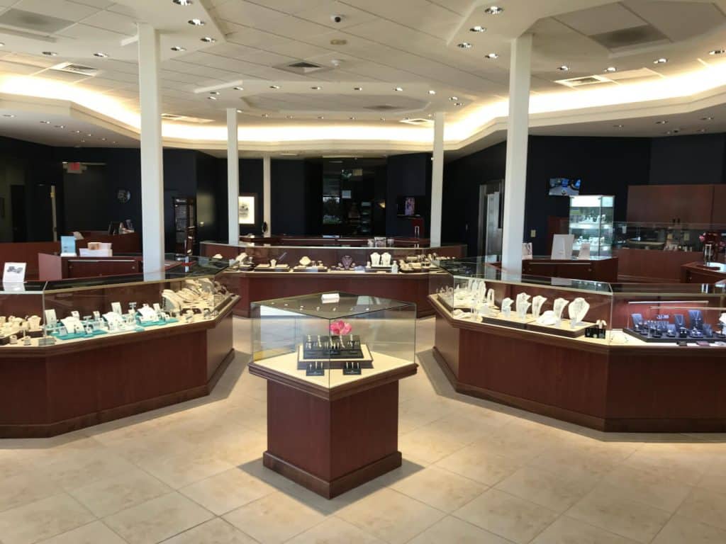 Interior showroom with display cases